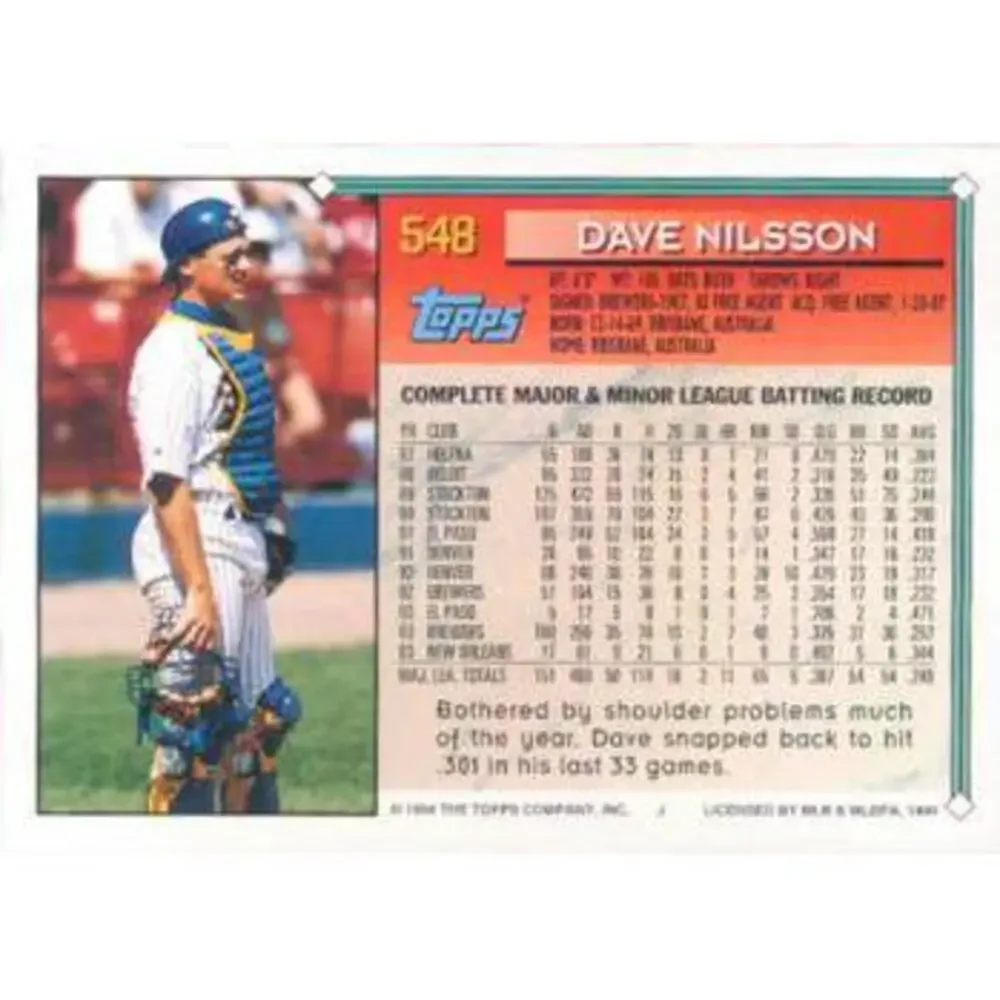 1994 Topps Dave Nilsson # 548 Milwaukee Brewers